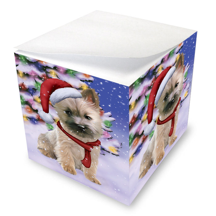 Winterland Wonderland Cairn Terrier Dog In Christmas Holiday Scenic Background Note Cube NOC53373