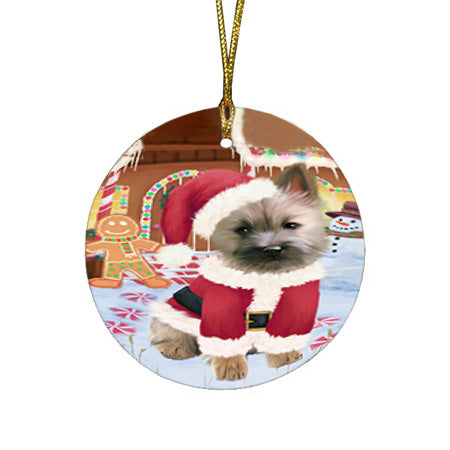 Christmas Gingerbread House Candyfest Cairn Terrier Dog Round Flat Christmas Ornament RFPOR56647
