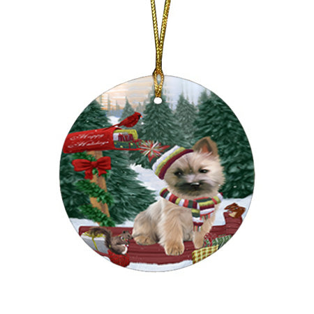 Merry Christmas Woodland Sled Cairn Terrier Dog Round Flat Christmas Ornament RFPOR55239