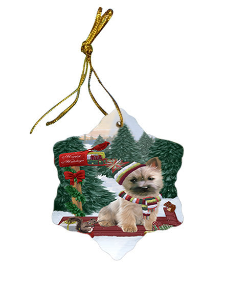 Merry Christmas Woodland Sled Cairn Terrier Dog Star Porcelain Ornament SPOR55239