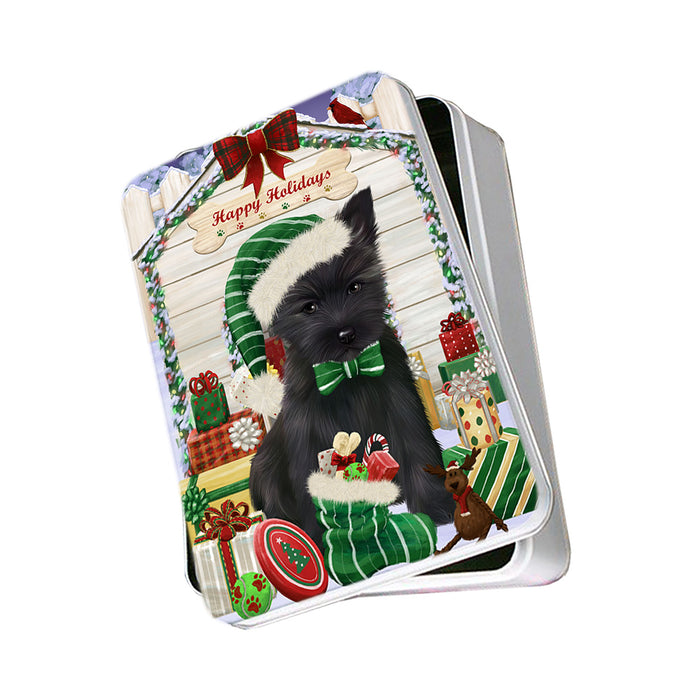Happy Holidays Christmas Cairn Terrier Dog House with Presents Photo Storage Tin PITN51377