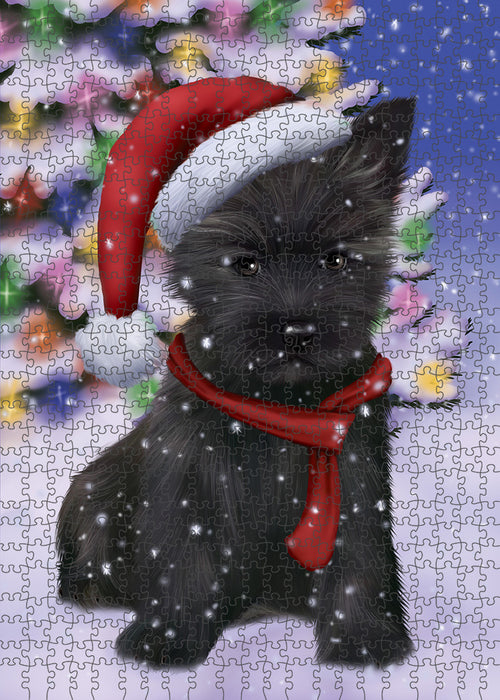 Winterland Wonderland Cairn Terrier Dog In Christmas Holiday Scenic Background Puzzle with Photo Tin PUZL80652