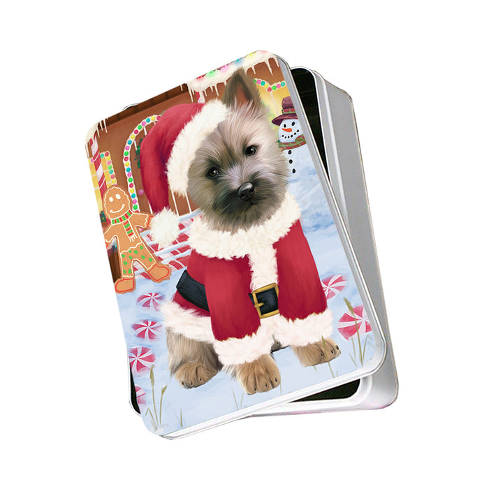 Christmas Gingerbread House Candyfest Cairn Terrier Dog Photo Storage Tin PITN56234