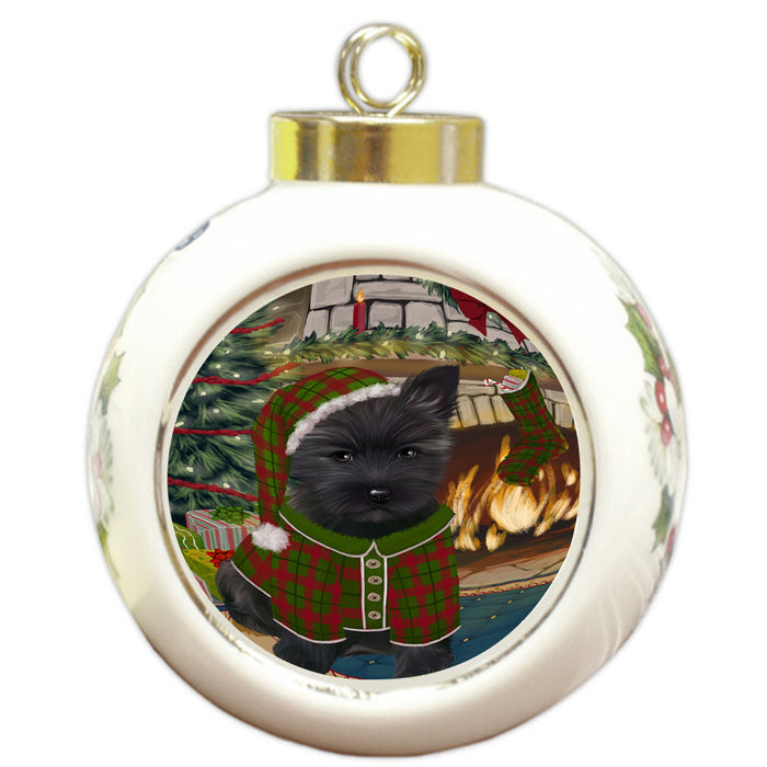 The Stocking was Hung Cairn Terrier Dog Round Ball Christmas Ornament RBPOR55617