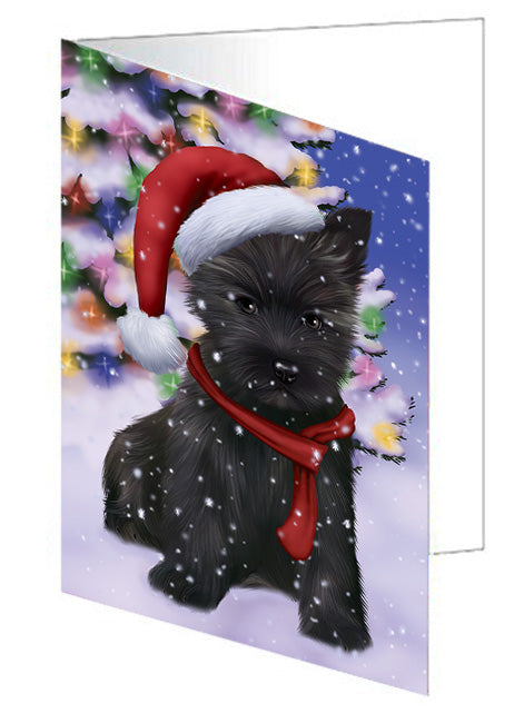 Winterland Wonderland Cairn Terrier Dog In Christmas Holiday Scenic Background  Handmade Artwork Assorted Pets Greeting Cards and Note Cards with Envelopes for All Occasions and Holiday Seasons GCD64151