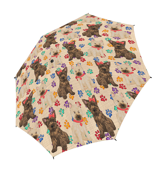 Rainbow Paw Print Cairn Terrier Dogs Red Semi-Automatic Foldable Umbrella