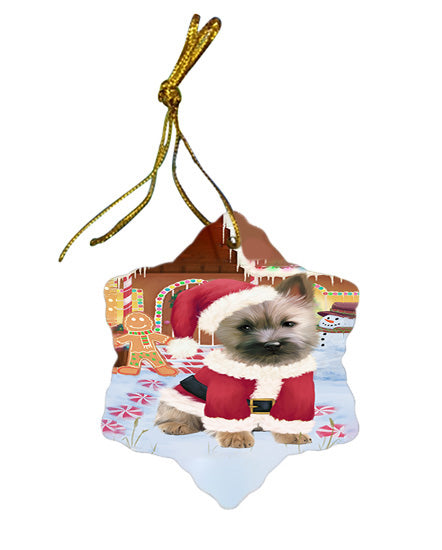Christmas Gingerbread House Candyfest Cairn Terrier Dog Star Porcelain Ornament SPOR56647