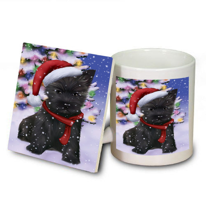 Winterland Wonderland Cairn Terrier Dog In Christmas Holiday Scenic Background  Mug and Coaster Set MUC53366