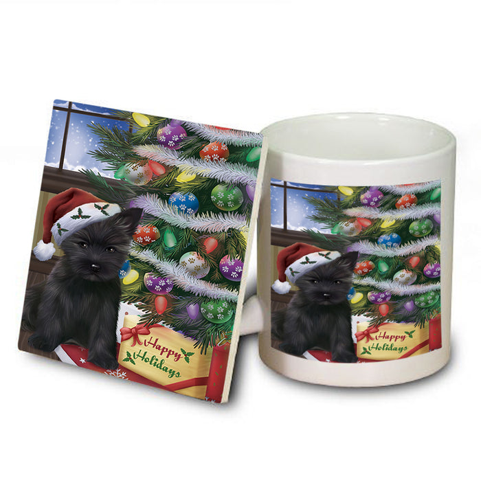 Christmas Happy Holidays Cairn Terrier Dog with Tree and Presents Mug and Coaster Set MUC53805
