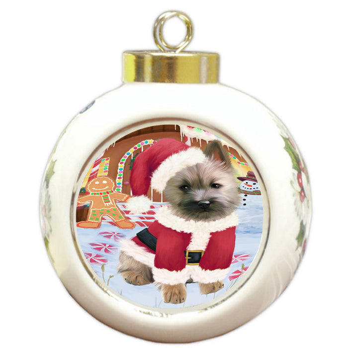 Christmas Gingerbread House Candyfest Cairn Terrier Dog Round Ball Christmas Ornament RBPOR56647