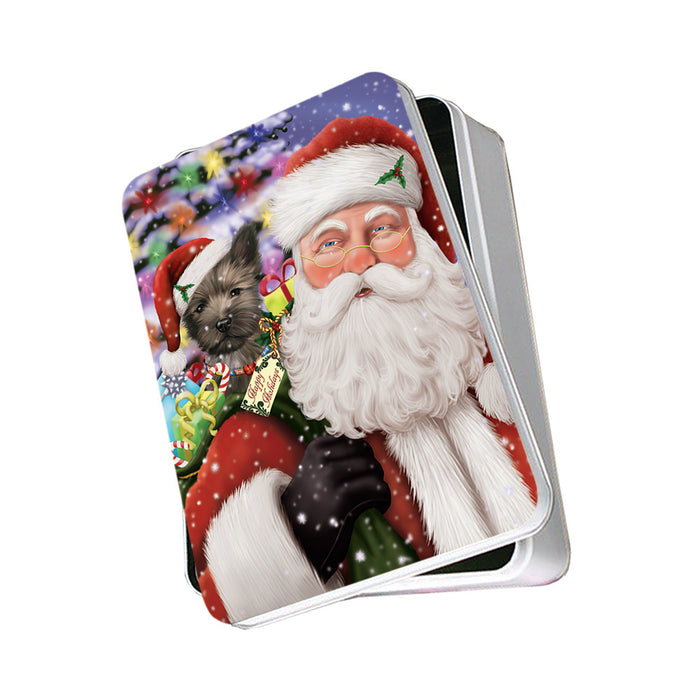 Santa Carrying Cairn Terrier Dog and Christmas Presents Photo Storage Tin PITN53915