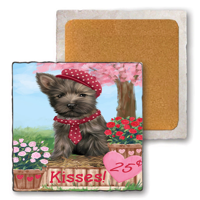 Rosie 25 Cent Kisses Cairn Terrier Dog Set of 4 Natural Stone Marble Tile Coasters MCST51429