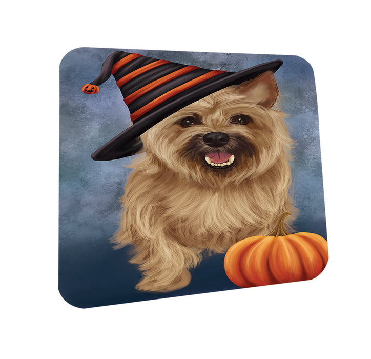 Happy Halloween Cairn Terrier Dog Wearing Witch Hat with Pumpkin Coasters Set of 4 CST54832