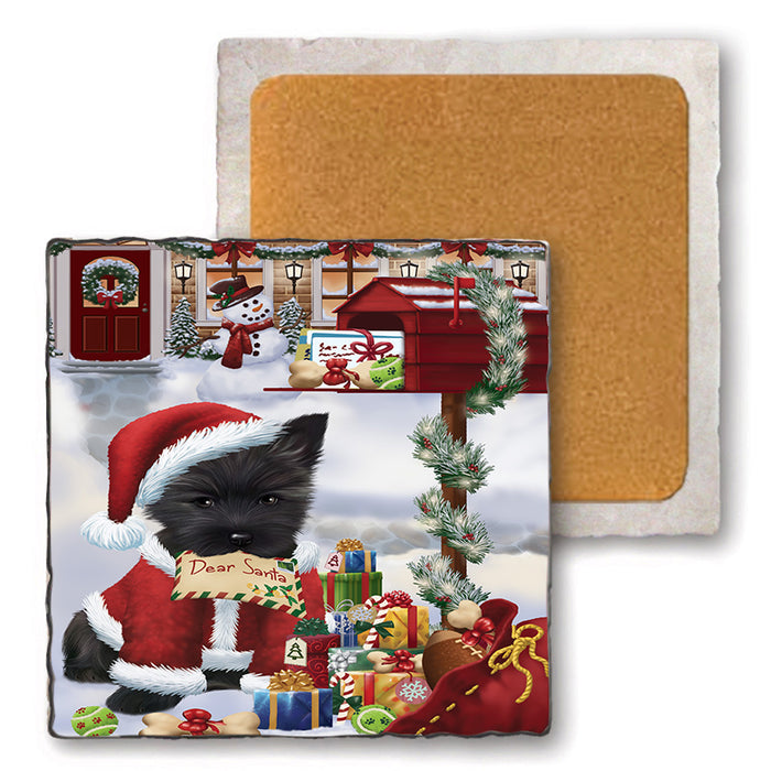 Cairn Terrier Dog Dear Santa Letter Christmas Holiday Mailbox Set of 4 Natural Stone Marble Tile Coasters MCST48883