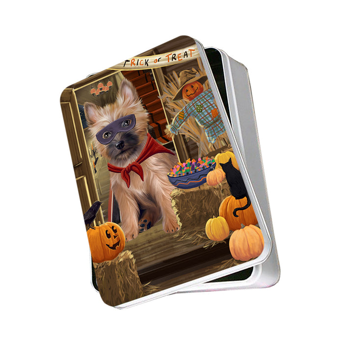 Enter at Own Risk Trick or Treat Halloween Cairn Terrier Dog Photo Storage Tin PITN53065