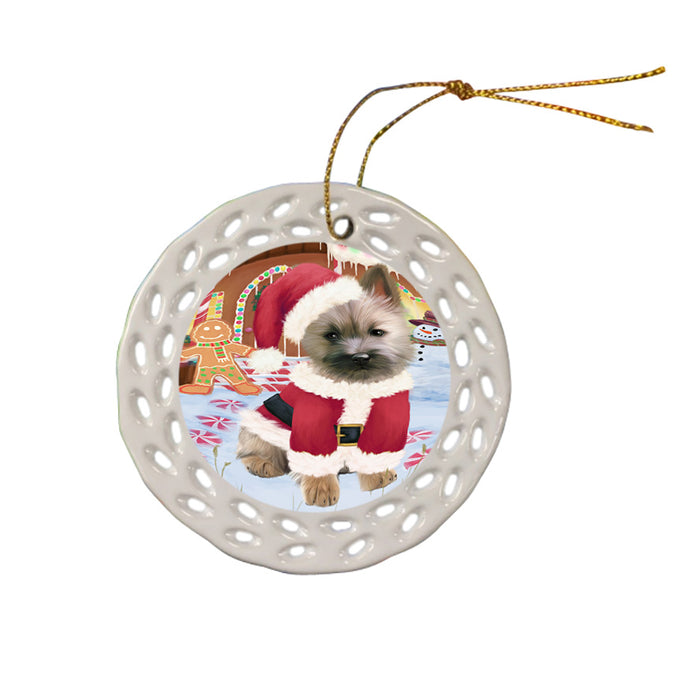 Christmas Gingerbread House Candyfest Cairn Terrier Dog Ceramic Doily Ornament DPOR56647