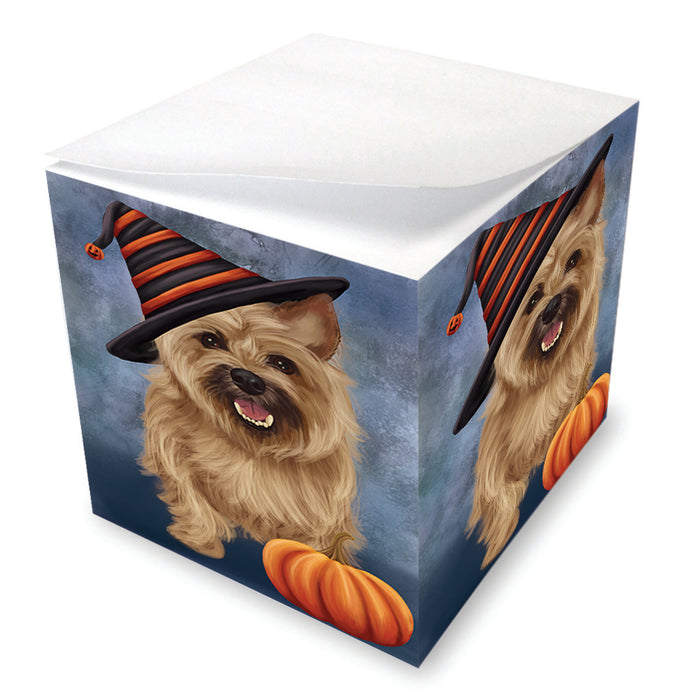 Happy Halloween Cairn Terrier Dog Wearing Witch Hat with Pumpkin Note Cube NOC56520
