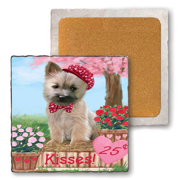 Rosie 25 Cent Kisses Cairn Terrier Dog Set of 4 Natural Stone Marble Tile Coasters MCST51430