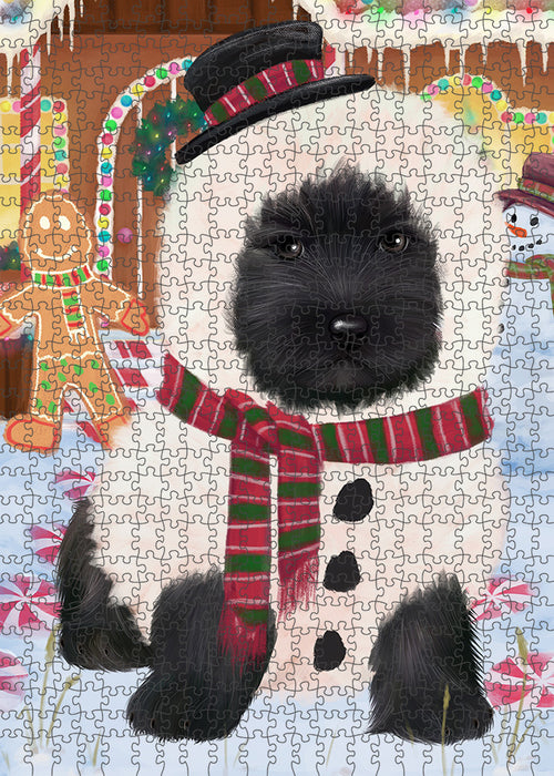 Christmas Gingerbread House Candyfest Cairn Terrier Dog Puzzle with Photo Tin PUZL93368