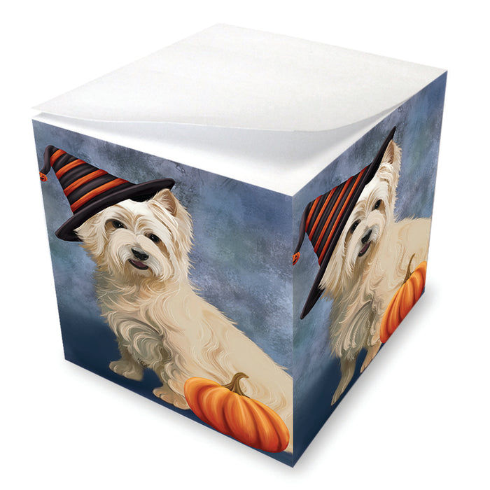 Happy Halloween Cairn Terrier Dog Wearing Witch Hat with Pumpkin Note Cube NOC56521