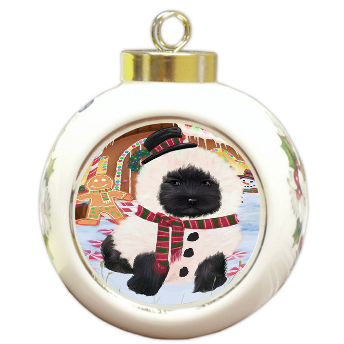 Christmas Gingerbread House Candyfest Cairn Terrier Dog Round Ball Christmas Ornament RBPOR56648