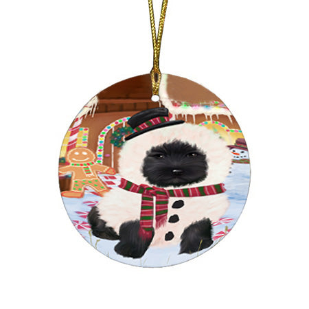 Christmas Gingerbread House Candyfest Cairn Terrier Dog Round Flat Christmas Ornament RFPOR56648