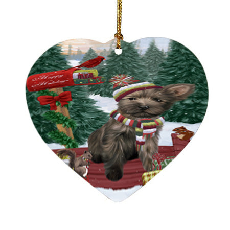 Merry Christmas Woodland Sled Cairn Terrier Dog Heart Christmas Ornament HPOR55240