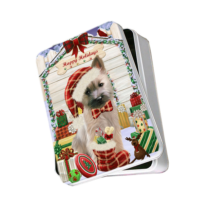 Happy Holidays Christmas Cairn Terrier Dog House with Presents Photo Storage Tin PITN51378