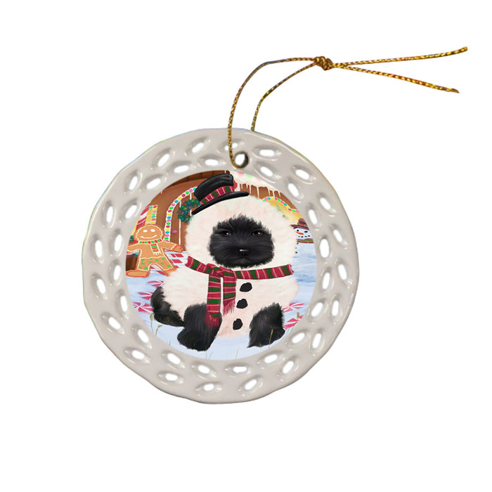 Christmas Gingerbread House Candyfest Cairn Terrier Dog Ceramic Doily Ornament DPOR56648