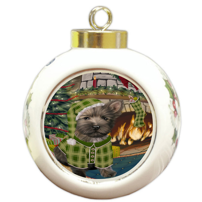 The Stocking was Hung Cairn Terrier Dog Round Ball Christmas Ornament RBPOR55619