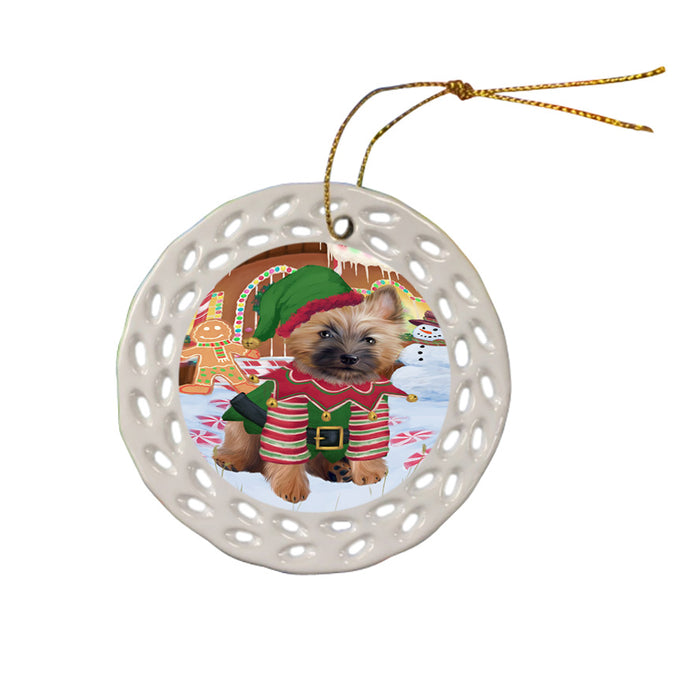 Christmas Gingerbread House Candyfest Cairn Terrier Dog Ceramic Doily Ornament DPOR56649