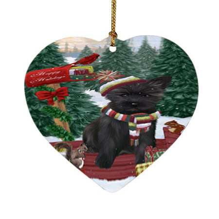 Merry Christmas Woodland Sled Cairn Terrier Dog Heart Christmas Ornament HPOR55241