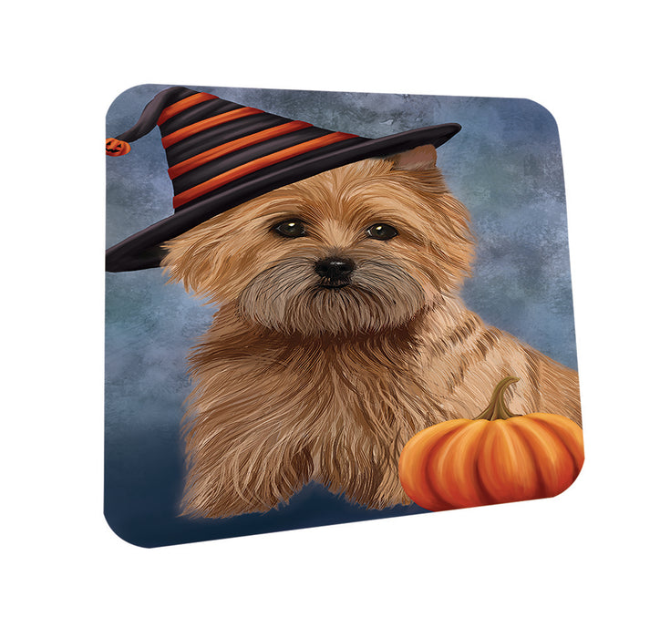 Happy Halloween Cairn Terrier Dog Wearing Witch Hat with Pumpkin Coasters Set of 4 CST54834
