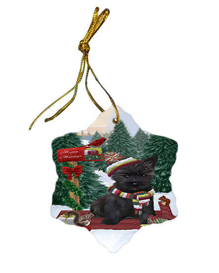 Merry Christmas Woodland Sled Cairn Terrier Dog Star Porcelain Ornament SPOR55241