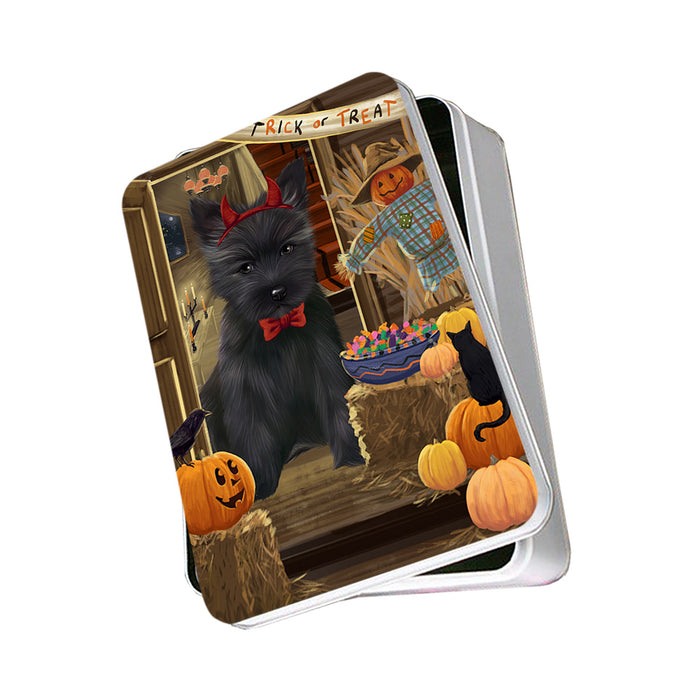 Enter at Own Risk Trick or Treat Halloween Cairn Terrier Dog Photo Storage Tin PITN53067