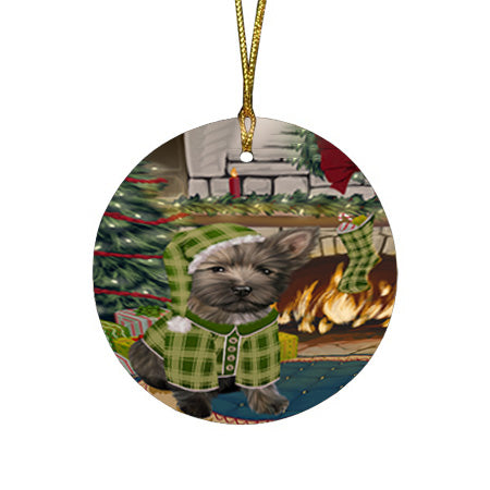 The Stocking was Hung Cairn Terrier Dog Round Flat Christmas Ornament RFPOR55619