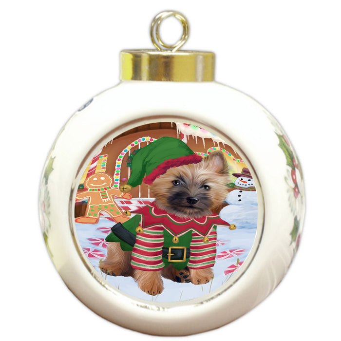 Christmas Gingerbread House Candyfest Cairn Terrier Dog Round Ball Christmas Ornament RBPOR56649