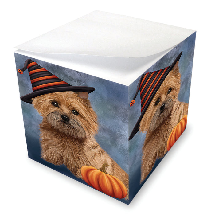 Happy Halloween Cairn Terrier Dog Wearing Witch Hat with Pumpkin Note Cube NOC56522