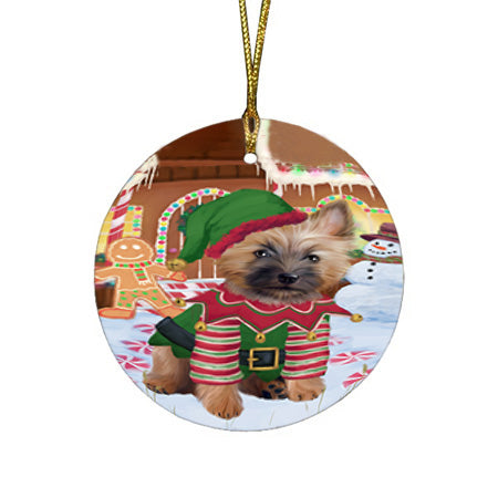 Christmas Gingerbread House Candyfest Cairn Terrier Dog Round Flat Christmas Ornament RFPOR56649