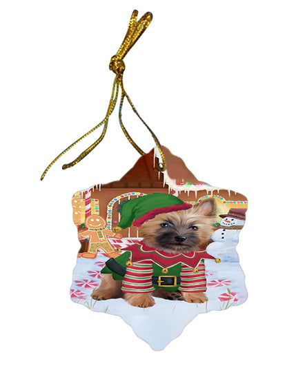 Christmas Gingerbread House Candyfest Cairn Terrier Dog Star Porcelain Ornament SPOR56649