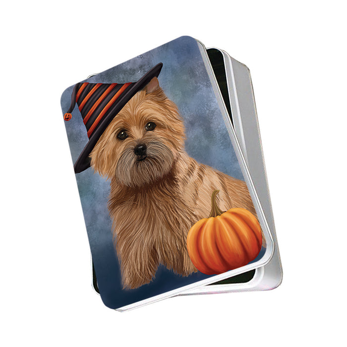 Happy Halloween Cairn Terrier Dog Wearing Witch Hat with Pumpkin Photo Storage Tin PITN54819