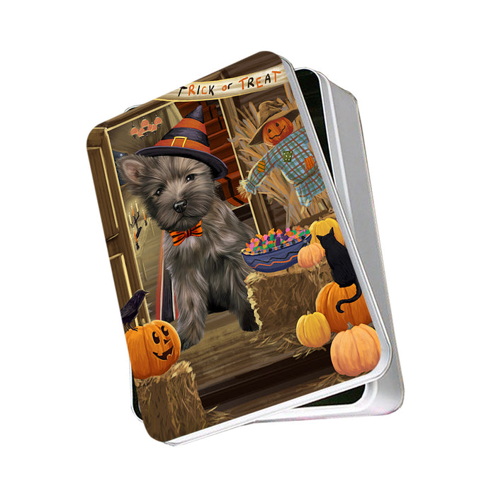 Enter at Own Risk Trick or Treat Halloween Cairn Terrier Dog Photo Storage Tin PITN53068