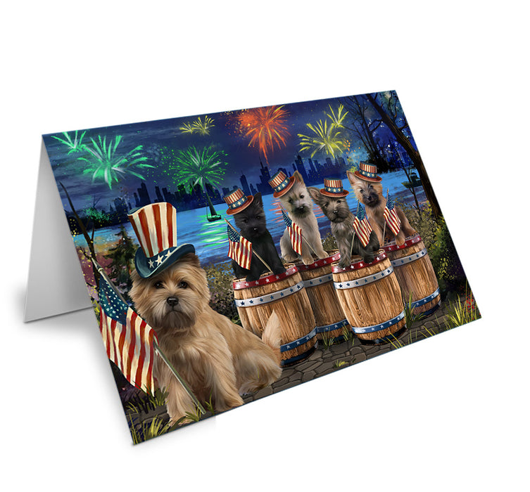 4th of July Independence Day Fireworks Cairn Terriers at the Lake Handmade Artwork Assorted Pets Greeting Cards and Note Cards with Envelopes for All Occasions and Holiday Seasons GCD57098