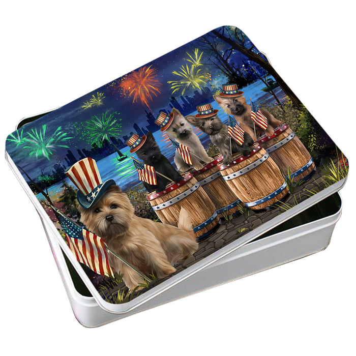 4th of July Independence Day Fireworks Cairn Terriers at the Lake Photo Storage Tin PITN51023