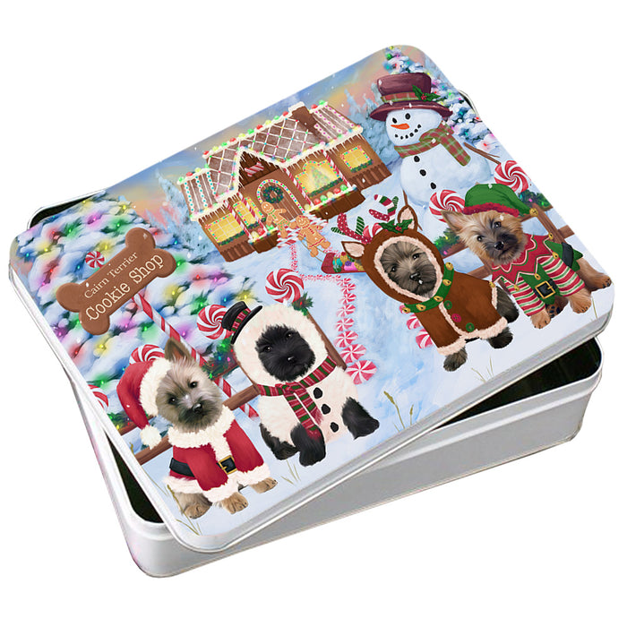 Holiday Gingerbread Cookie Shop Cairn Terriers Dog Photo Storage Tin PITN56332