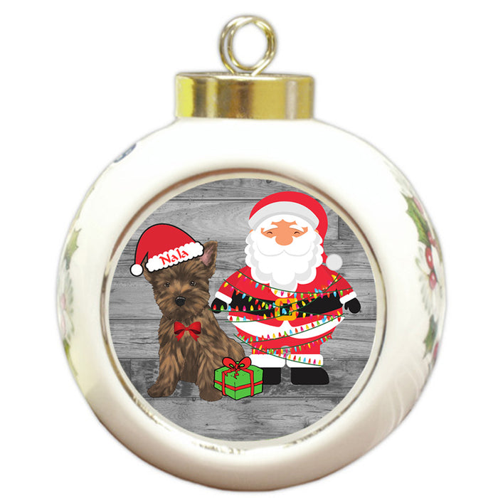 Custom Personalized Cairn Terrier Dog With Santa Wrapped in Light Christmas Round Ball Ornament