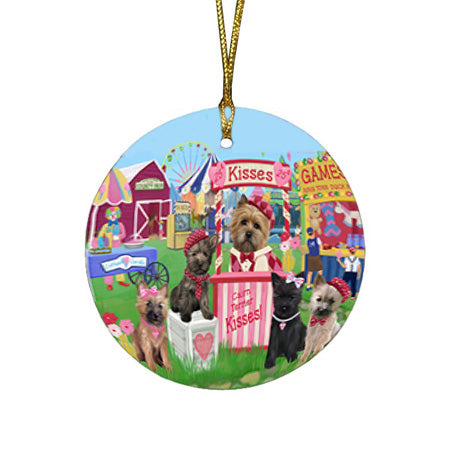 Carnival Kissing Booth Cairn Terriers Dog Round Flat Christmas Ornament RFPOR56639