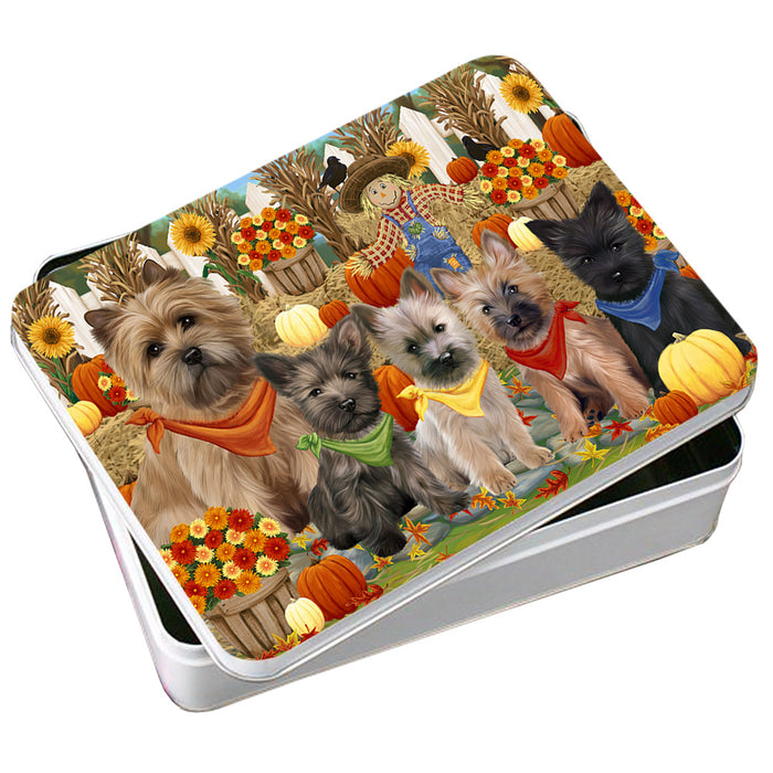 Fall Festive Gathering Cairn Terriers Dog with Pumpkins Photo Storage Tin PITN50634