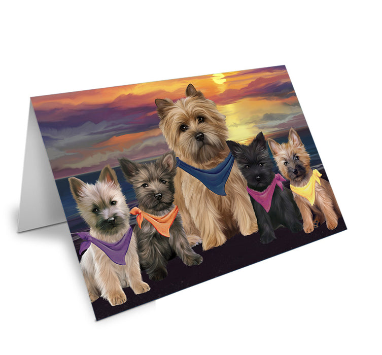 Family Sunset Portrait Cairn Terriers Dog Handmade Artwork Assorted Pets Greeting Cards and Note Cards with Envelopes for All Occasions and Holiday Seasons GCD54767