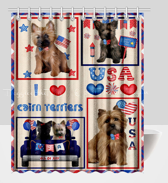 4th of July Independence Day I Love USA Cairn Terrier Dogs Shower Curtain Pet Painting Bathtub Curtain Waterproof Polyester One-Side Printing Decor Bath Tub Curtain for Bathroom with Hooks